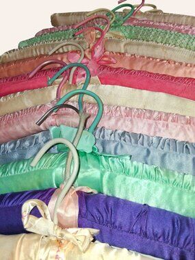Set Of 12 Vintage Satin Padded Hangers In Assorted Colors With Ribbons